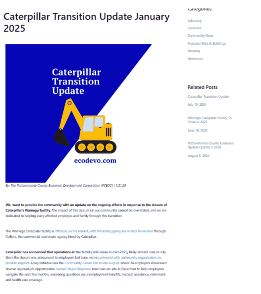 Screenshot of blog from caterpillar update.
