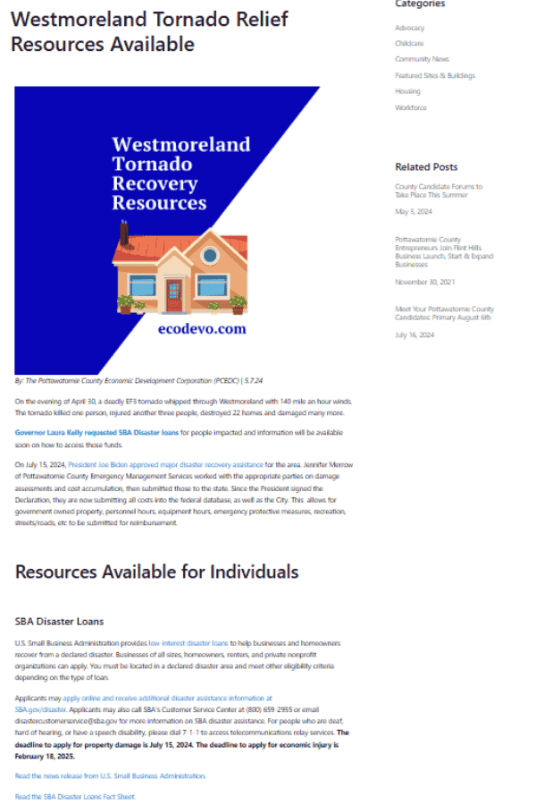 wamego tornado relief post screenshot